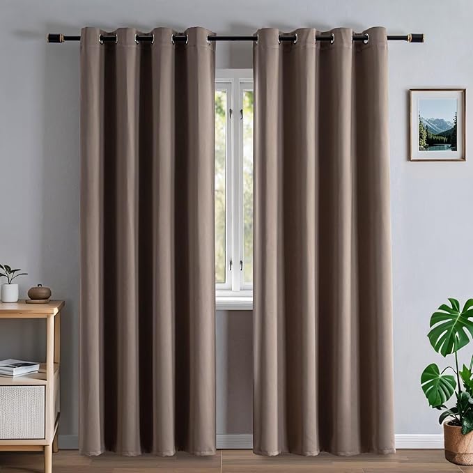 Blackout Curtains 108 Inches Long for Bedroom, Thermal Insulated Blackout Curtains 2 Panels Set, Solid Grommet Privacy Room Darkening Drapes for Living Room Windows(W52 x L108, Khaki)