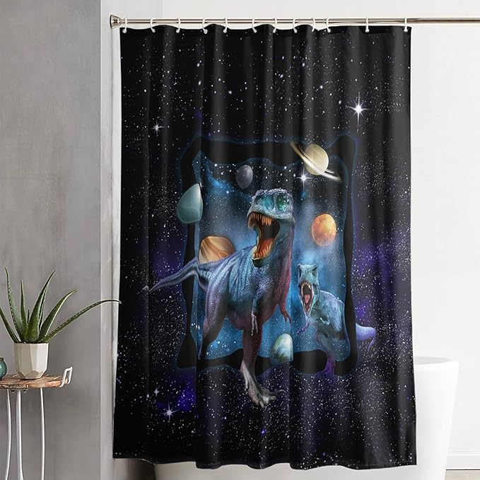 AILONEN Boys Dinosaur Shower Curtain 72" W*84" H for Bathroom,Blue Galaxy Starry Dinosaur Bathroom Shower for Boys Teen,Cartoon Dinosaur Bath Curtain Polyester Waterproof Shower Curtain with 12 Hooks