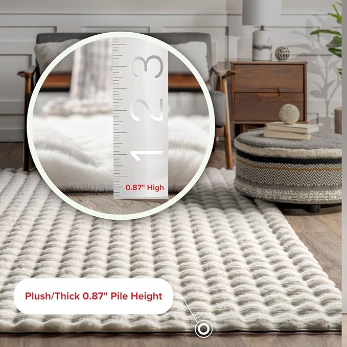 nuLOOM 7'6' x 9'6' Cozy Plush Area Rug, Machine Washable, Non-Slip, Soft Fluffy Shag Carpet for Living Room Bedroom Kids Room Nursery Home Decor, Jeni White