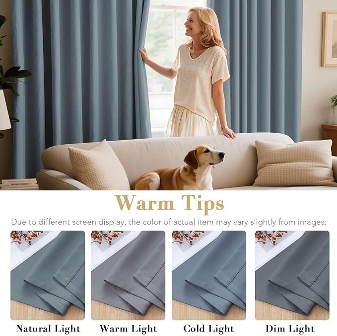 H.VERSAILTEX Blackout Curtains for Bedroom Thermal Insulated Room Darkening Living Room Curtains 63 Inch Long Grommet Privacy Protection Window Curtain Panels/Drapes for Nursery, 2 Panels,Stone Blue