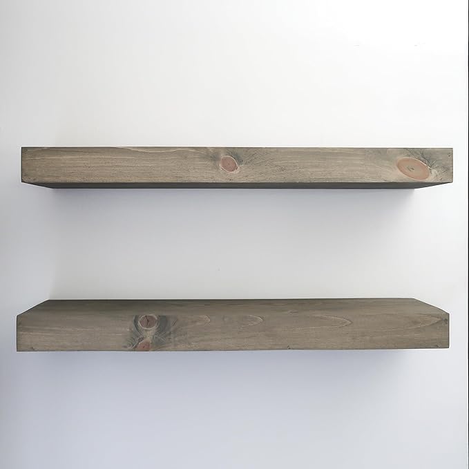 Modern Floating Shelves 3 Inches Thick for Wall, Wide Shelves for Kitchen, Living Room, Bedroom, and Bathroom, Natural Pine Wood, Rustic Wooden Shelf, (Set of 2) (Aged Barrel, 24Lx3Hx6D)