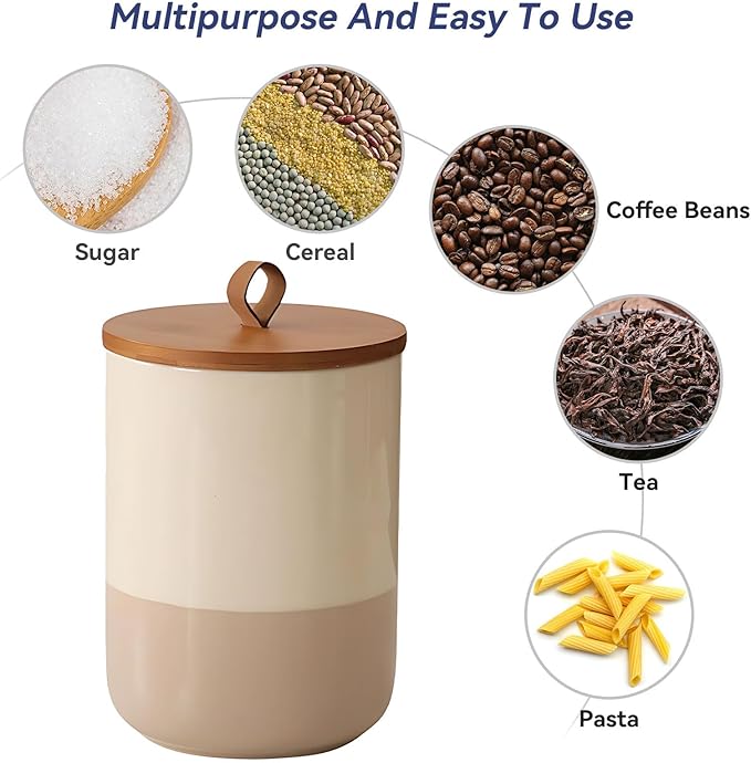 Coffee Canister, Ceramic Food Storage Jars with Lids Salt Matcha Container Brown Sugar Container Bowl for Kitchen Tea, Coffee Beans, Spice (#001Khaki-Set of 3)