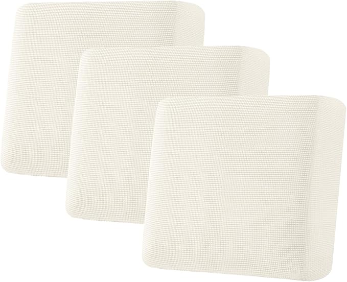 H.VERSAILTEX Super Stretch Individual Seat Cushion Covers Sofa Covers Couch Covers Slipcover Sets Thick Jacquard Textured Twill Fabric (3 Piece XL Sofa Cushion Covers, Porcelain)