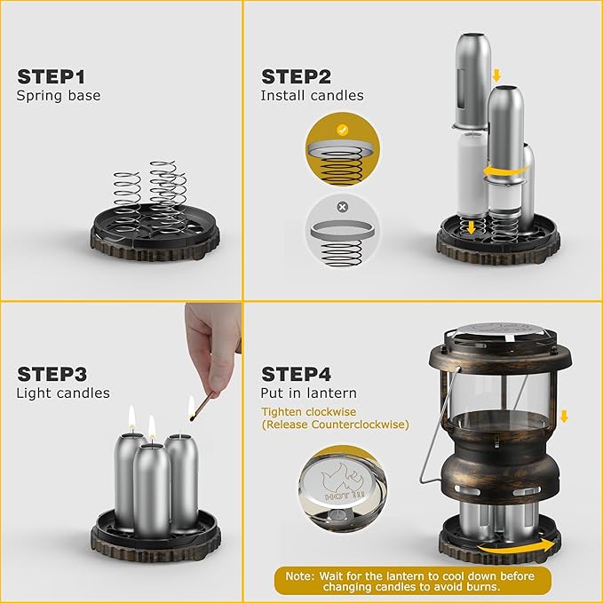3-Wick Emergency Candle Lantern for Power Outages [18H+ Burning Time] Vintage Decorative Candle Lantern for Real Candles, Outdoor Portable Camping Survival Lighting [7.1"*5.7" - Vintage Brass]