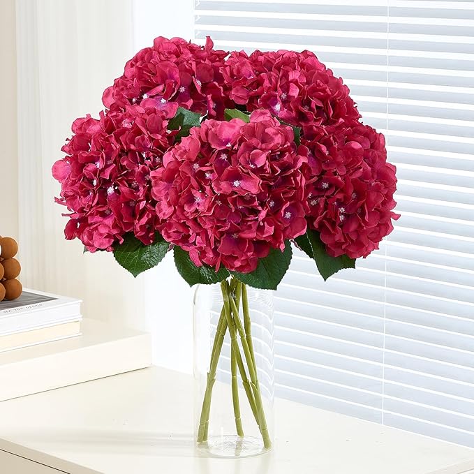 8Pcs Fake Flowers Silk Hydrangea Artificial Flowers Bouquets Faux Hydrangea Stems for Home Table Centerpieces Wedding Party Decoration