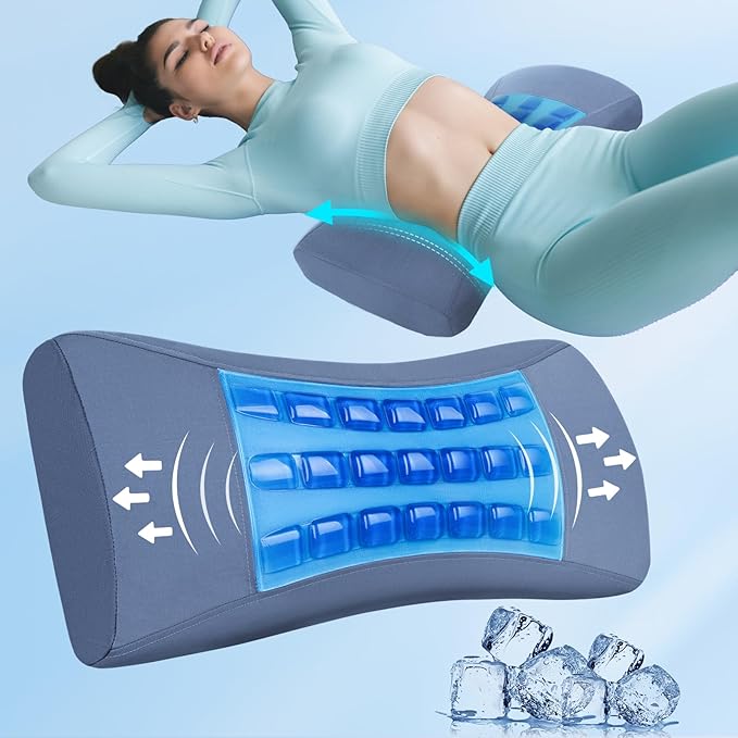 Gel Lumbar Support Pillow for Bed Relief Lower Back Pain-Cooling Memory Foam Back Pillow for Sleeping-Waist Sleep Cushion for Side& Back Sleepers-Wedge Bolster Pillow Bed Rest [US. Patent Design]