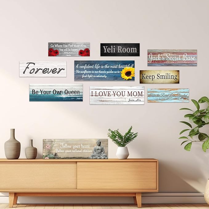 CHAOSETKEN Custom Text Sign Wall Art Personalized Family Quote Wall Decor Family Sign Canvas Prints Customized Wood Text Quote Pictures Rustic Farmhouse Decor Framed (12L x 4W)