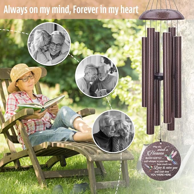 Sympathy Wind Chimes, 36inch Personalized Hummingbird Wind Chime, Memorial Gifts for Loss of Loved One, Wind Chimes in Loving Memory of Dad/Mom, Condolences Gifts for Funeral