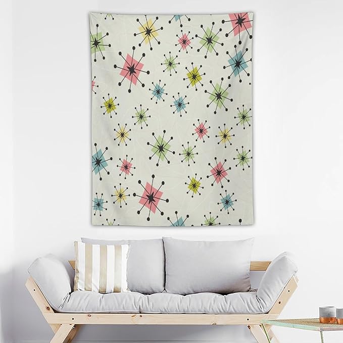 ICMOLYYENLO Abstract Cat Tapestry, Medieval Abstract Atomic Star Cat Vintage Home Wall Hanging Art Tapestry for Bedroom Living Room Dormitory 60x60 Inch