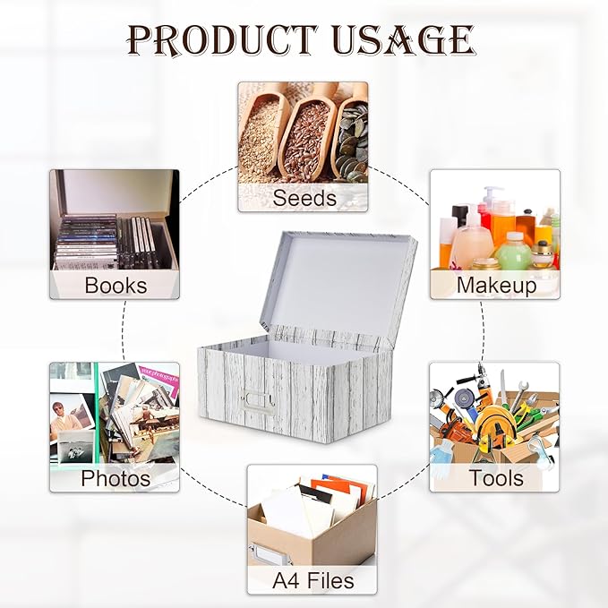 Briful Photo Boxes Storage, Storage Boxes with Lids 4 in 1 Set Water-Proof Storage Box Sets with Handles Decorative Multiple Size Storage Bins with Lids for Clothes/Shoes/Office/Cosmetic/Books