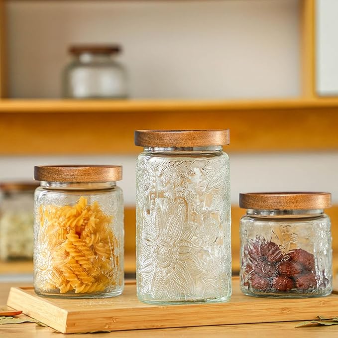 3-Pack 32oz Glass Jar With Airtight Lid,Kitchen Canisters For Countertop,Coffee Sugar Container Set,Pantry Glass Storage Containers For Flour,Candy,Loose Tea,Snack jar