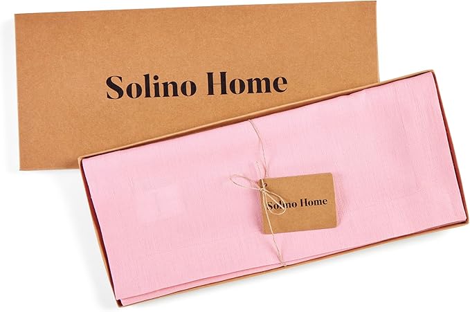Solino Home Linen Pink Lemonade Table Runner 144 Inches Long - 100% Pure Linen Extra Long Table Runner 14 x 144 Inch for Halloween - Fete