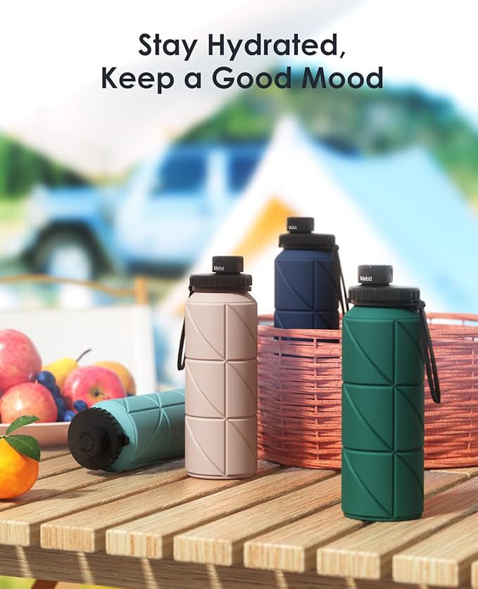 Collapsible Water Bottles,Leakproof BPA Free Silicone Foldable Portable Water Bottle 690ml(23oz),Lightweight Reusable Water bottle for Travel Cycling Gym Camping Sports Outdoor, DarkBlue