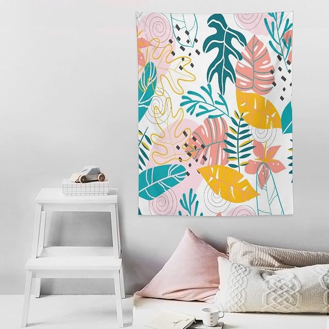 ICMOLYYENLO Tropical Green Leaves Tapestry, Exotic Leaves Beautiful Bedroom Wall Hanging, Floral Poster Blanket for Bedroom Living Room Dormitory Apartment 40x60 Inch