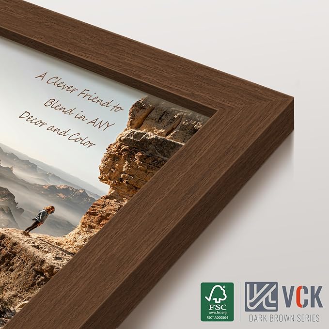VCK 11x17 Picture Frame 3 Pack, Brown Wood Poster Frame with Exclusive Wood Grain, Wall Mounting Hanging