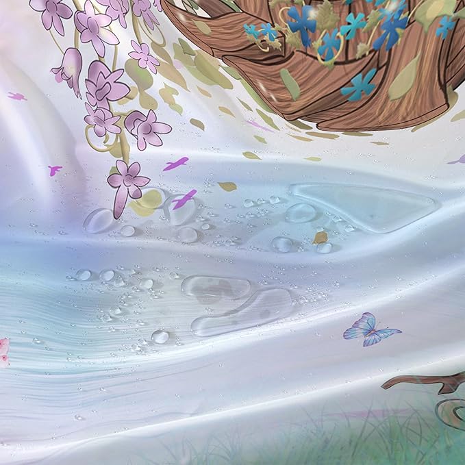 AILONEN Yellow Tree Leaves Shower Curtain,Botanical Floral Plants Vine Shower Curtain,Butterfly Floral Shower Curtain for Bathroom Decor Polyester Waterproof with Grommets and Hooks 72" W*78" H