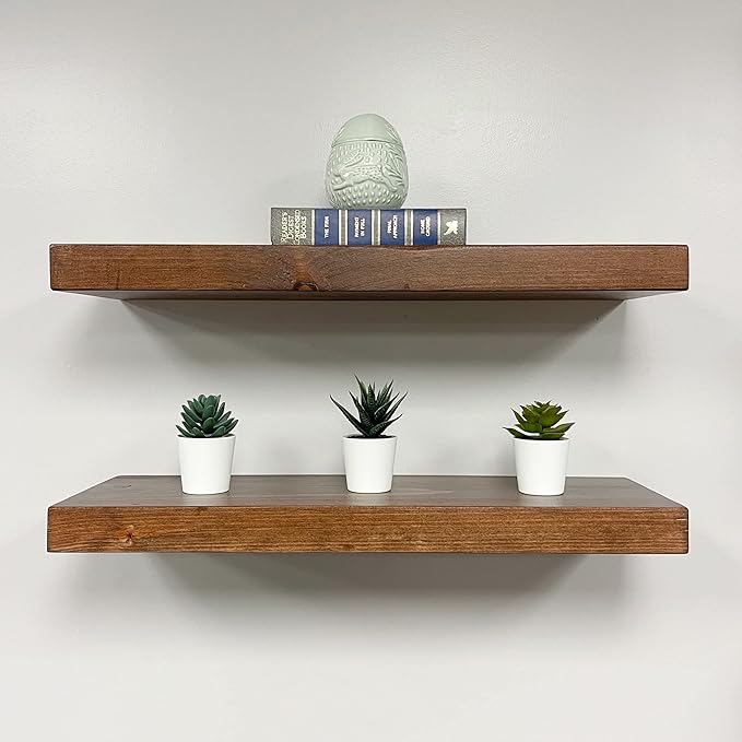 URBANDI, Rustic Floating Shelves, Set of 2, Hidden Bracket, Solid Wood, Heavy Duty, Wall Mounted Shelves, (Provincial, 48Wx12D)