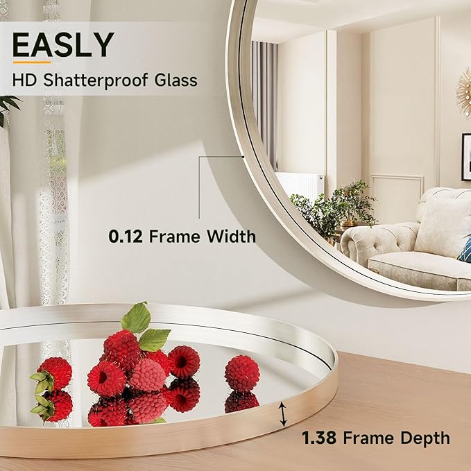 30 Inch Round Bathroom Mirror - Wall Mounted Circle Mirror with Metal Frame, Modern Mirror Suitable for Bathroom, Vanity, Entryway, Living Room, Wall Decor,Silver
