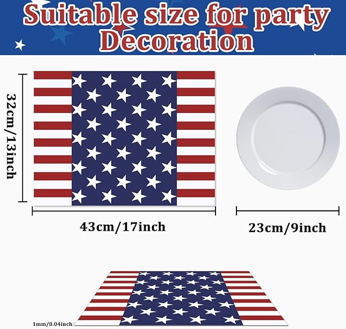 Memorial Day Placemats Set of 6 Patriotic Freedom Stars Place mats Veterans Day 4th of July Plastic Table Mats American Flag Holiday Washable Table Placemats for Party Dining