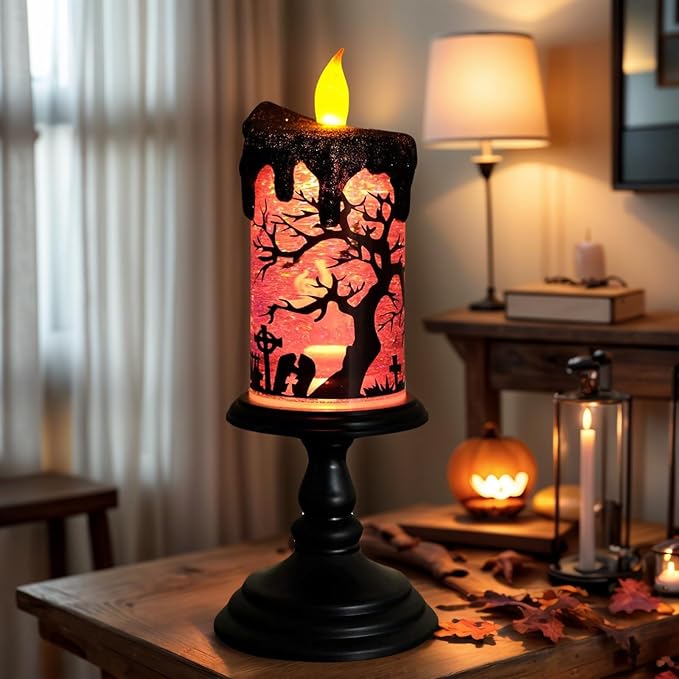 Halloween Snow Globe Tornado Flameless Candles Table Centerpiece for Celebration Party,Battery Operated LED Candle with 6 Hours Timer for Home Indoor Halloween Decoration (Ghost)