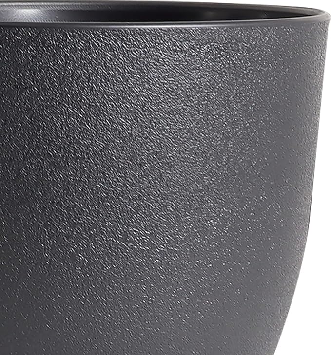 9/8/7.5 inch Plant Pots, Set of 3 Modern Decorative Plastic Planters with Drainage Holes and Tray, Flower Pots for Indoor Outdoor Plants, Black