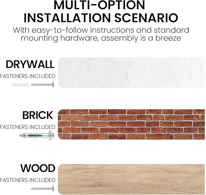 Fun Memories Floating Shelves for Wall, 55"x9.3" Rustic Solid Elm Wood Shelves, Heavy-Duty Wall Mounted Shelves with Invisible Brackets, Set of 2 for Living Room, Bedroom, Kitchen, Grey Finish