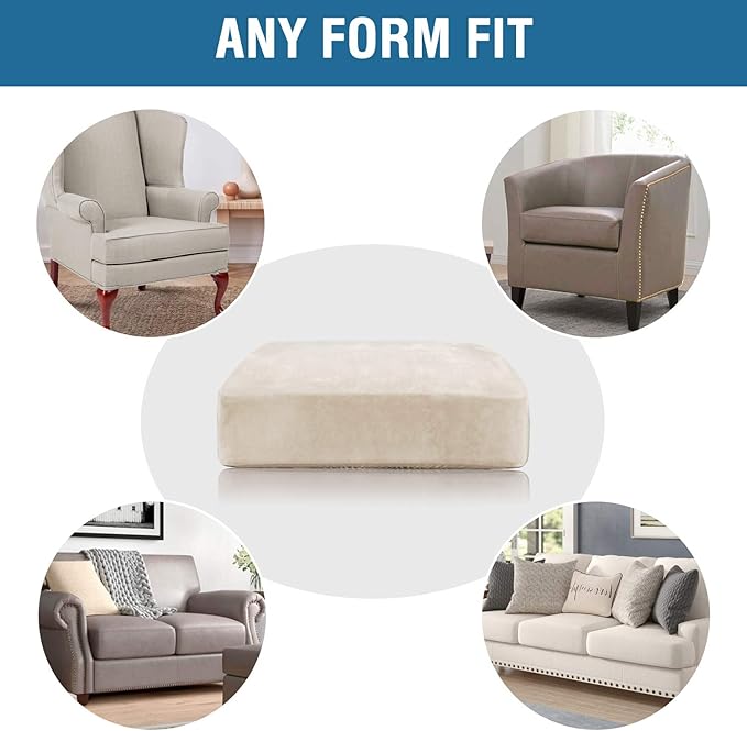 H.VERSAILTEX Velvet Stretch Couch Cushion Cover Plush Cushion Slipcover for Chair Cushion Furniture Protector Seat Cushion Sofa Cover (1 Piece Armchair Cushion Covers, Ivory)