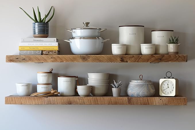 Urban Legacy Deep Floating Shelves | Reclaimed Barn Plank Deep Floating Shelves with Low Profile Brackets | High Weight Capacity (24" x 11" x 2")
