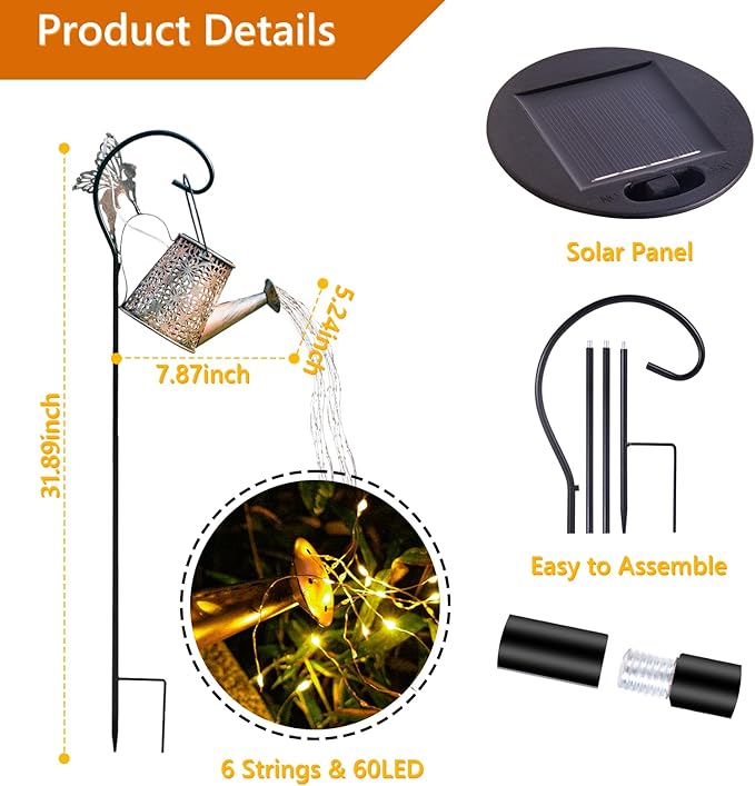 Solar Watering Can Light, Solar Outdoor Decorative,Garden Decor Lights for Yard, IP65 Waterproof Hanging Lantern Landscape Lights, Garden Gifts for Mom, Grandma Women Birthday