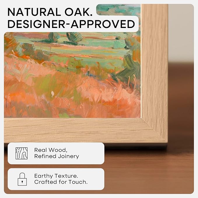 Homeforia Wood Poster Frame 27x40, High End Natural Oak 27 x 40 Large Picture Frame with Mat 24 by 36, 27x40 Light Wooden Frames Matted to 24x36, 40x27 Movie Frames, Tempered Glass, Wall Kit, Set of 1