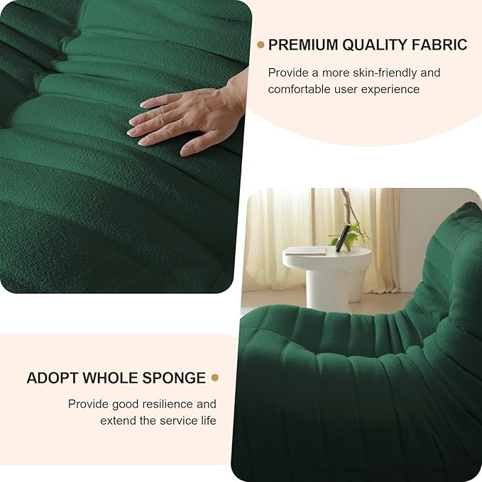 Luxury Sofa Couch Chair, Lazy Floor Seating, Fireside Bean Bag Chair, Ergonomic Tatami Sofa Lounger for Living Room, Bedroom, Office, 3 Seat, Green