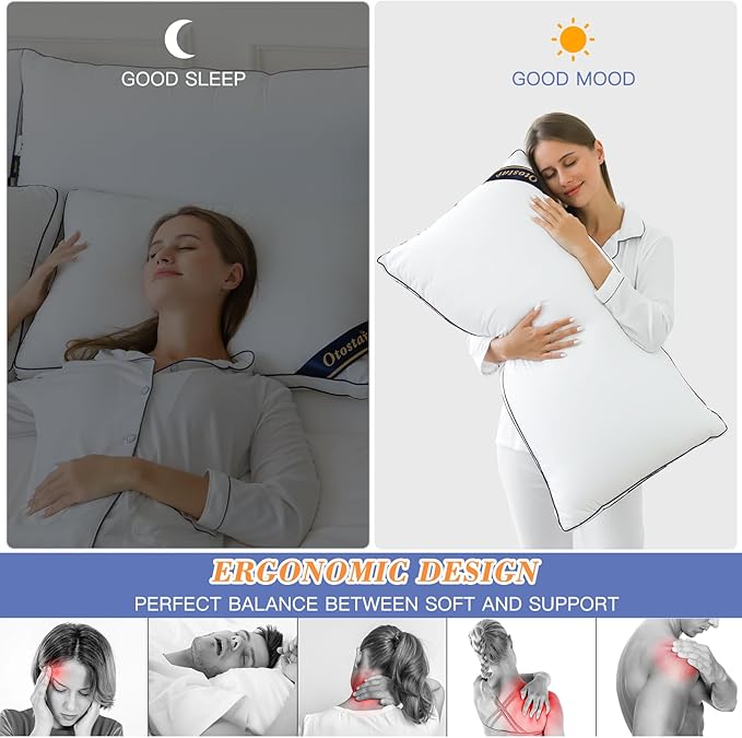 OTOSTAR Pillows King Size Set of 2 Bed Pillows for Sleeping Cooling Pillows 2 Pack with 3D Microfiber Filling Breathable Cover Pillows for Back Stomach or Side Sleepers Soft Fluffy Pillows for Bed