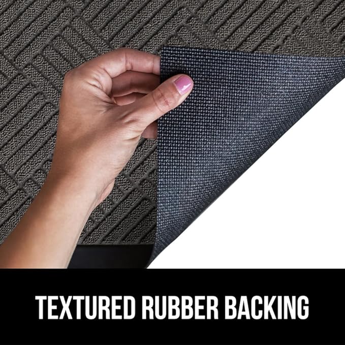 GORILLA GRIP 100% Waterproof All-Season WeatherMax Doormat US Designed Natural Rubber, Stain and Fade Resistant, Low Profile Indoor Outdoor Door Mats, Easy Clean Patio Mat, 17x29, Gray Diamond