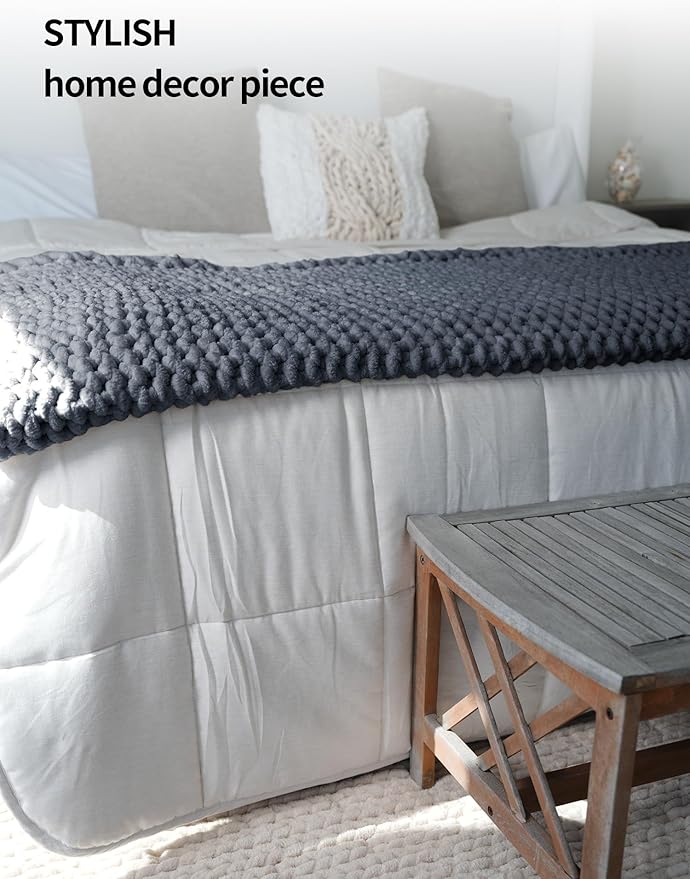 YnM Chunky Throw Blanket, Medium-Weight, Hand Knitted with Chenille Yarn, Skin Friendly, Ventilated and Breathable, Machine Washable, Home Décor Piece for Couch, Sofa and Bed (Lava Grey, 40x50 Inch)