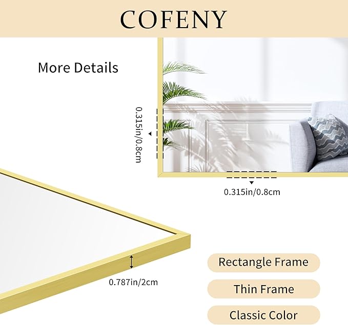 30x72inch Bathroom Mirror, Gold Rectangle Mirror with Thin Metal Frame, Large Rectangular Wall Mirrors for Bathroom, Living Roomm, Hair Salon, Big Farmehouse Mirror Hang Horizontal/Vertical