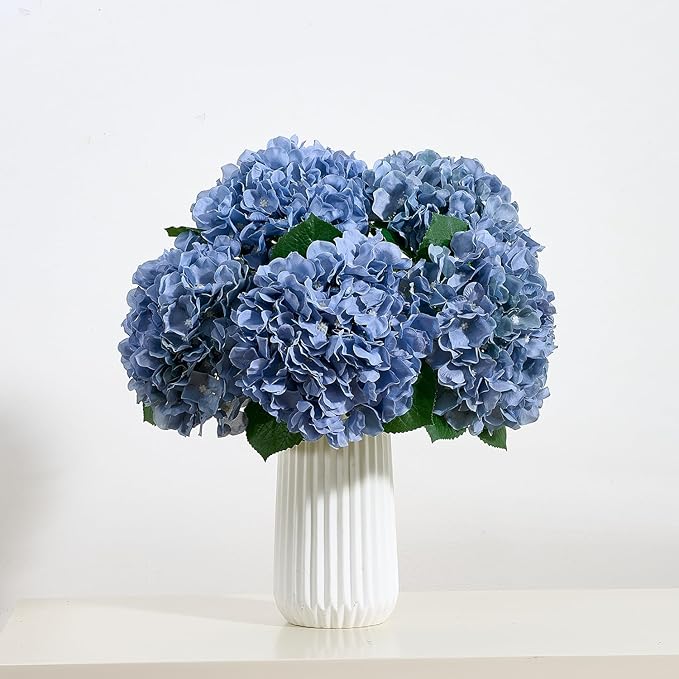 8Pcs Dusty Blue Fake Flowers Silk Hydrangea Artificial Flowers Bouquets Faux Hydrangea Stems for Home Table Centerpieces Wedding Party Decoration