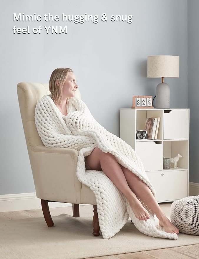 YnM Chunky Throw Blanket, Medium-Weight, Hand Knitted, Skin Friendly, Ventilated and Breathable, Machine Washable, Home Décor Piece for Couch, Sofa and Bed (White, 40x50 Inch)