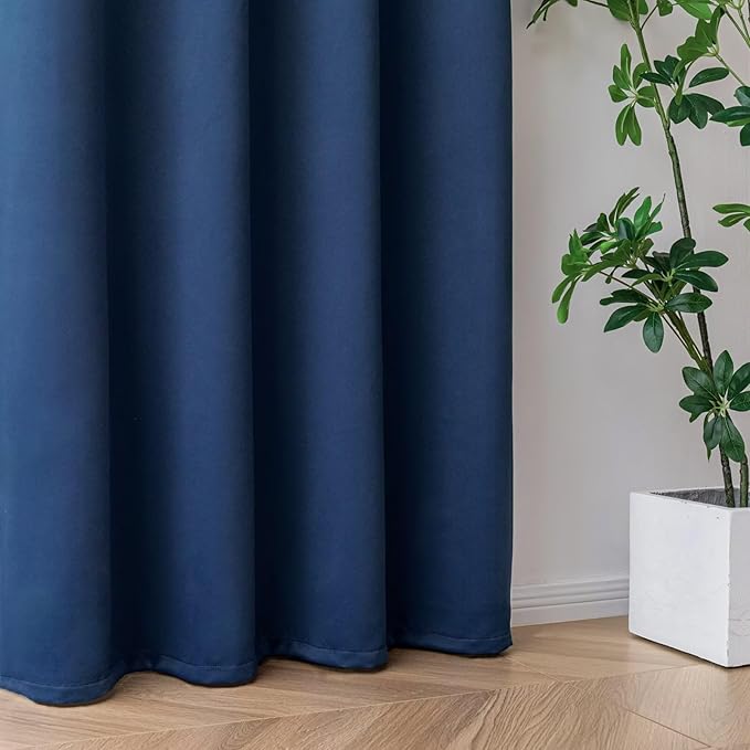 Blackout Curtains 90 Inch Length for Bedroom, Thermal Insulated Blackout Curtains 2 Panels Set, Solid Grommet Privacy Room Darkening Drapes for Living Room Windows(W52 x L90, Navy Blue)