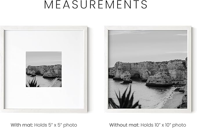 HAUS AND HUES Solid Oak Wood 10”x10” Picture Frames Matted to 5”x5” Set of 6 - Square White Picture Frames 10x10, White Frames 10 x 10, Gallery Wall Frame Set, 10 x 10 White Poster Frames