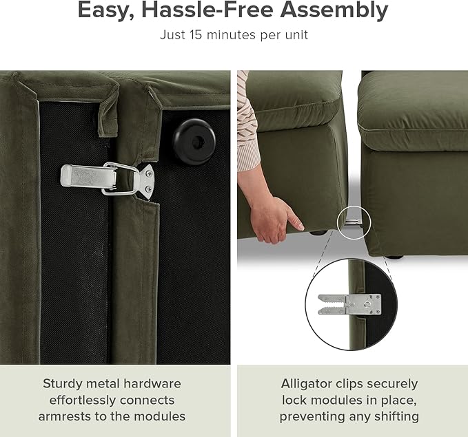 mopio Oversized Modular Sectional Sofa with Fully Removable Covers and Storage, Convertible U, L-Shaped and Sleeper Sectional, Modern Couches with Ottoman Chaise (Olive Green Velvet, 5 Seats, L)
