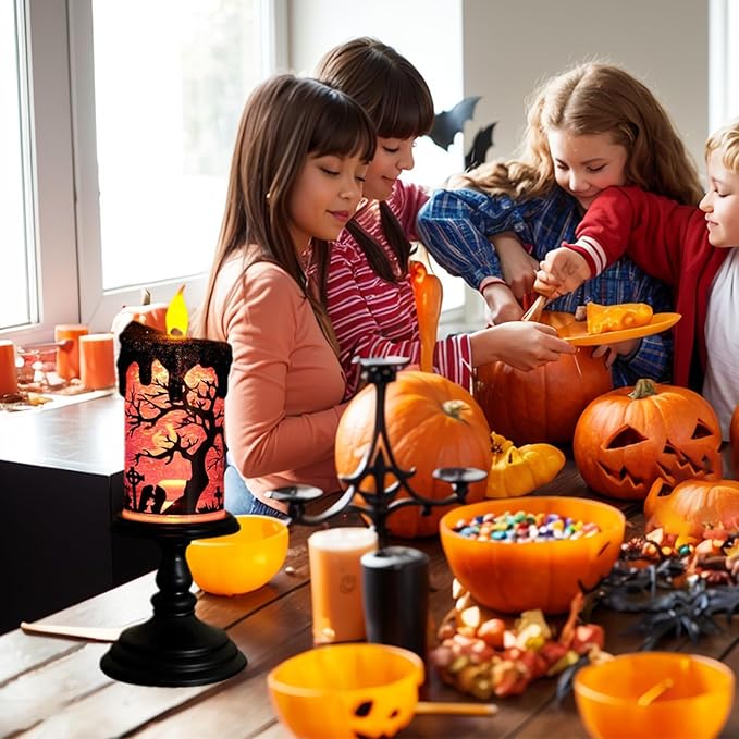 Halloween Snow Globe Tornado Flameless Candles Table Centerpiece for Celebration Party,Battery Operated LED Candle with 6 Hours Timer for Home Indoor Halloween Decoration (Ghost)