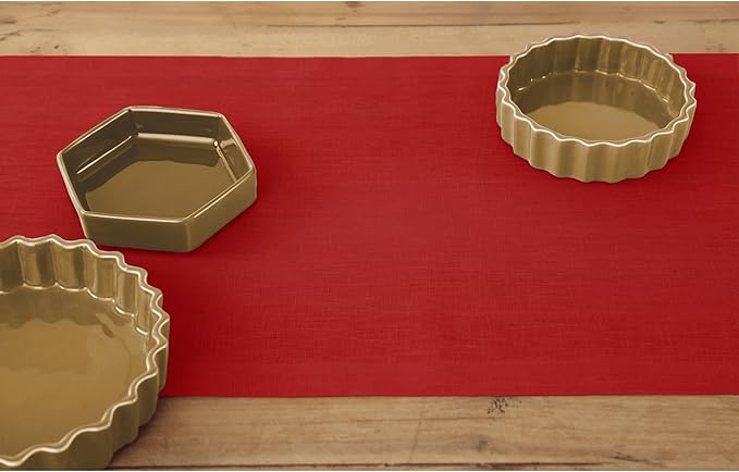 Solino Home Linen Red Table Runner 60 Inches - 100% Pure Linen Small Table Runner 14 x 60 Inch Ideal for Dresser and Coffee Tables - Fete