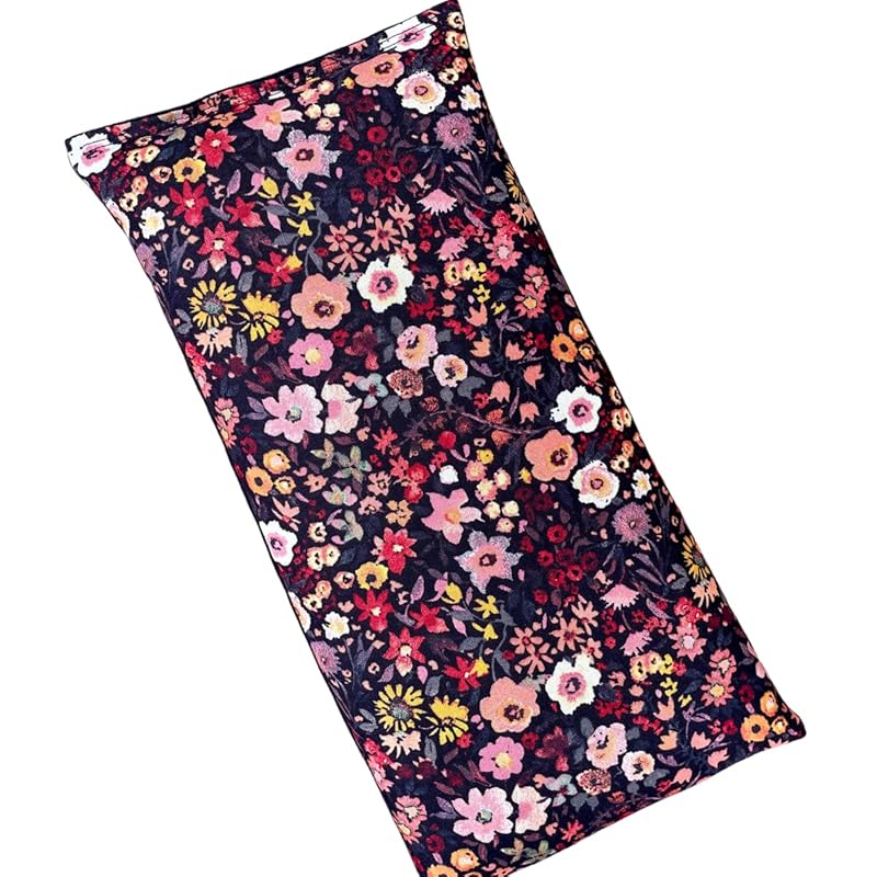 Large Microwave Heating Pad with Flax Seed, Scented or Unscented, Good For Back Pain or Cramps, Moist Heat Therapy or Ice Pack, Microwavable Bean Bag, 6" x 12" (Black Floral, Peppermint)