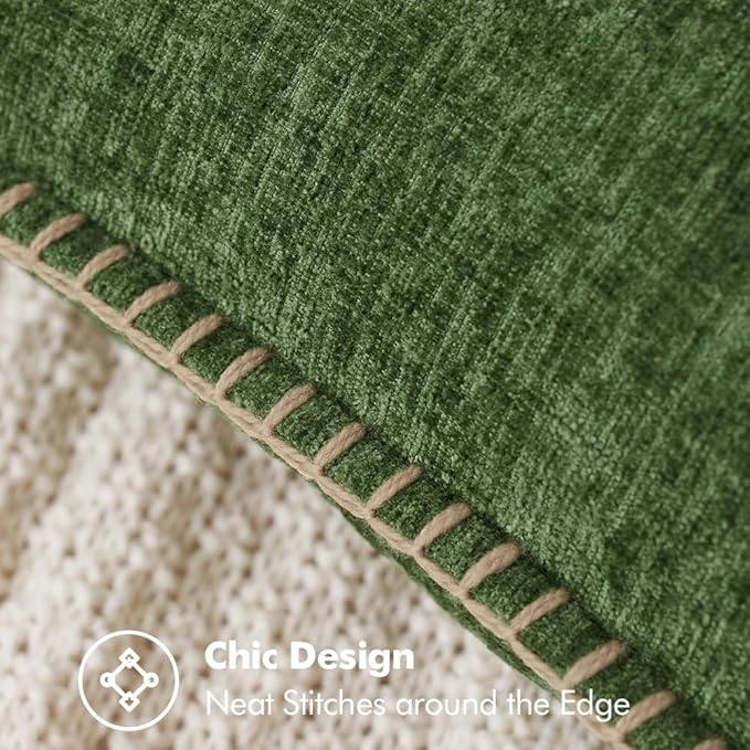 MIULEE Pack of 2 Fall Couch Pillow Covers 18x18 Inch Moss Green Farmhouse Decorative Throw Pillow Covers with Stitched Edge Soft Chenille Solid Dyed Pillow Covers for Sofa Bed Living Room