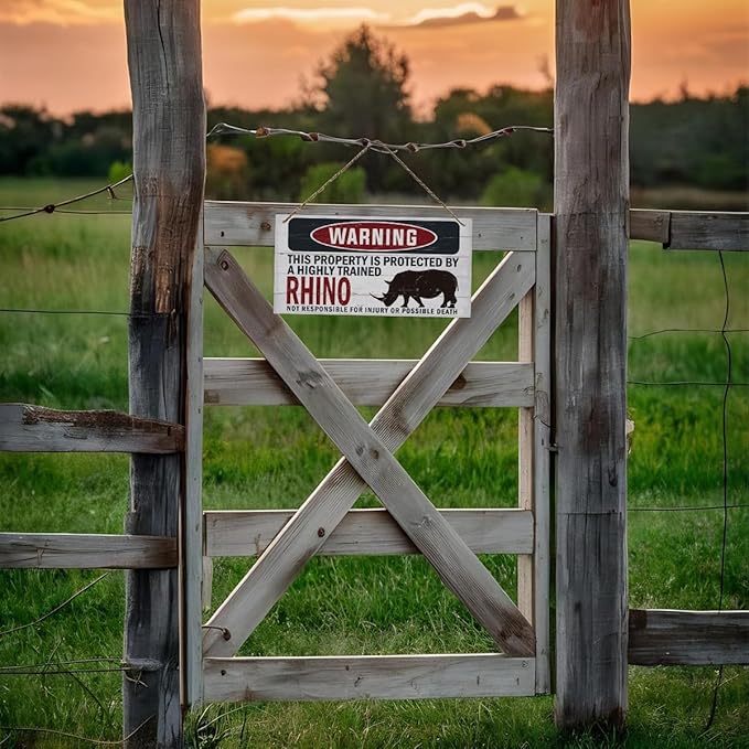 Warning Sign, Bhino Warning Wood Plaque Sign, Funny Door Signs, Decorative Wood Hanging Suspension Plaque, Farmhouse Wooden Wall Decor, Outdoor Hanging Wooden Signs