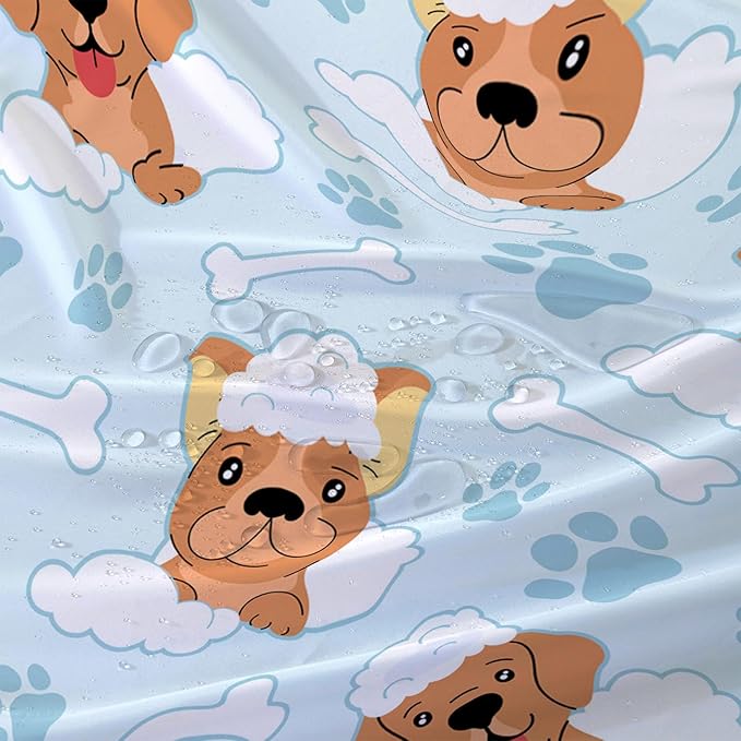 AILONEN Cute Dog Shower Curtain,Cute Bulldog Labrador Dog Print Shower Curtain, 48" W*72" H Waterproof Happy Shower Puppy Dog Lover Curtain with Grommets and 12 Hooks