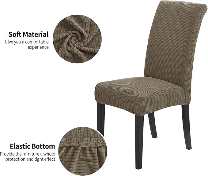 Joccun Chair Covers for Dining Room Set of 4,Dining Chair Slipcovers Stretch Dining Room Chair Covers Seat Protector,Washable Parsons Chair Cover for Home,Hotel,Banquet(Fossil,4 Pack)