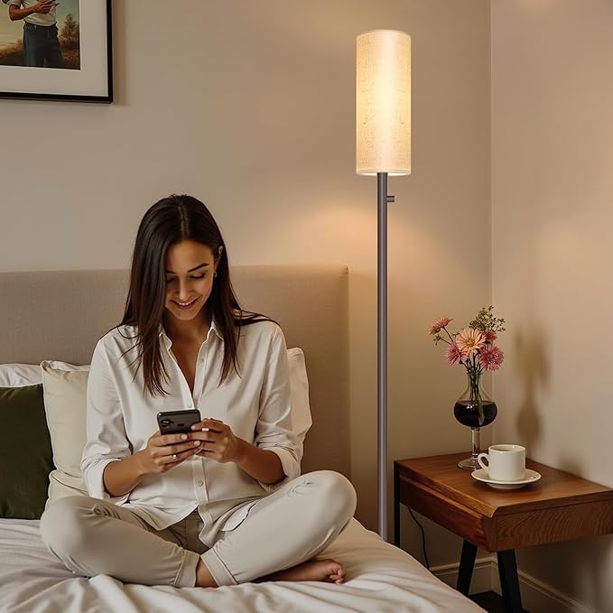 Dimmable Gold Floor Lamp for Living Room,Modern Standing Lamp with Marble Base,LED Bulb Included,Floor Lamps for Bedroom, Living Room,Office,Reading and Nursery(Brown Floor Lamp)