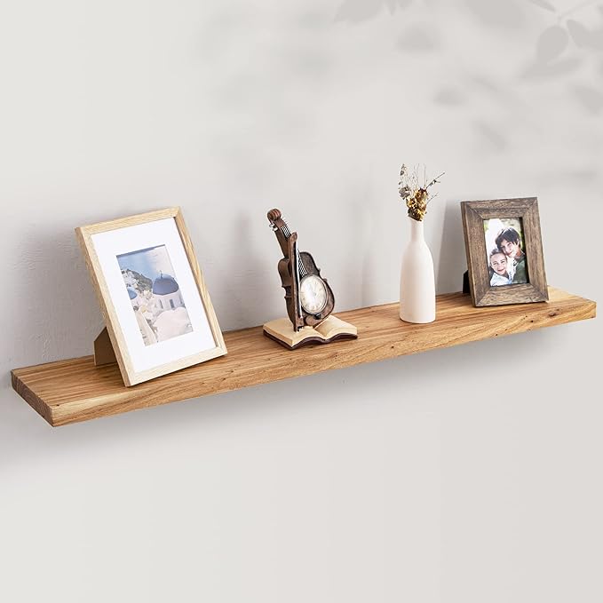 Axeman Rustic Elm Wood Floating Shelves for Wall, 48'' x 8" Deep Wall Shelf with Invisible Bracket, Large Long Wall Mounted Storage Shelves for Living Room, Bedroom, Kitchen, Bathroom Decor, Natural