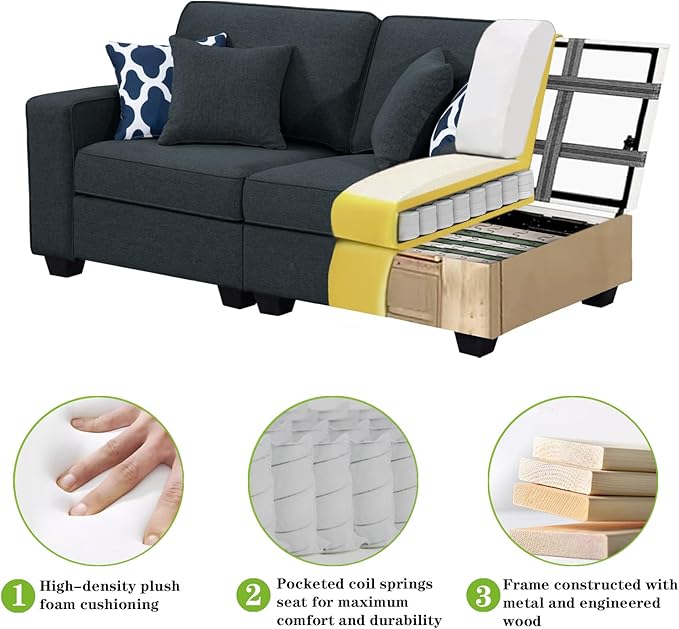L Lengend Vansen Modular Sectional Sofa U Shaped Couch with Ottoman Modern Reversible Corner Sectional Couch for Living Room (Charcoal, U Shaped Sofa-3)